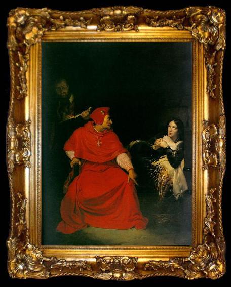 framed  Paul Delaroche Joan of Arc is interrogated by The Cardinal of Winchester in her prison., ta009-2